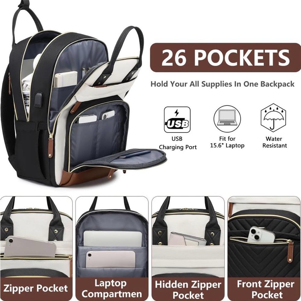 NWT-Bagswan Laptop Backpack for Women College Bookbag - 17.3 Inch - Picture 2 of 11